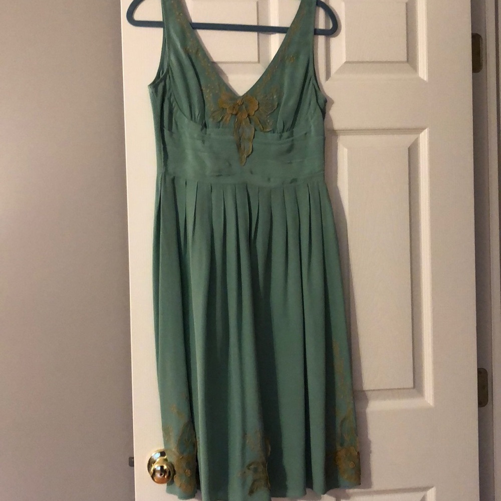 Anthropologie Green Silk Dress, Size 8